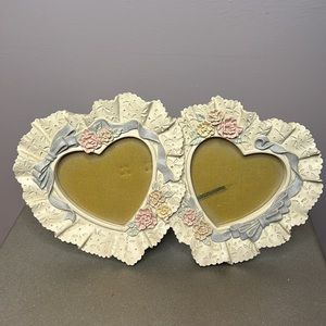 Figi Graphics Rose Romance double heart picture frame lace, ribbon and roses